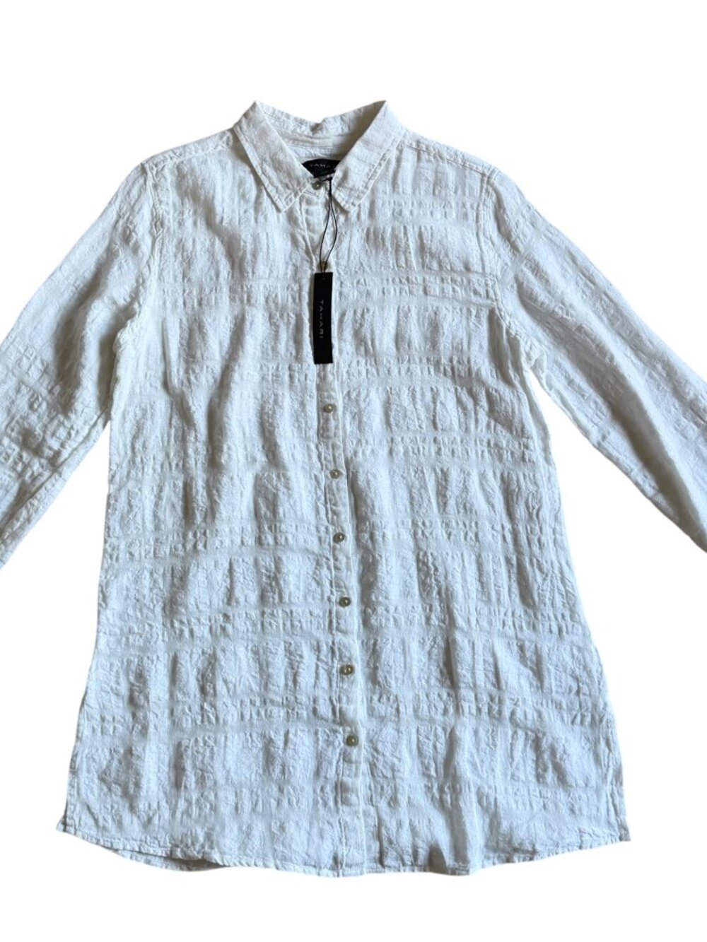 Tahari NWT White Linen Blend Blouse Size M Lightweight Summer Top $25